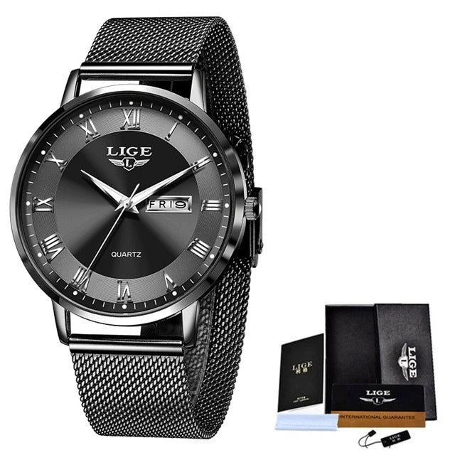 LIGE Fashion Women Watch Top Brand Luxury Ultra-Thin Mesh Watch For Women Casual Sport Quartz Date Chronograph Watches Feminino