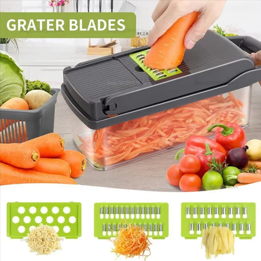 14/16 In1 Portable Vegetable Cutter Shredder Multifunctional Slicer Chopper Carrot Grater Reusable Fruit Veggie Cutting Tool