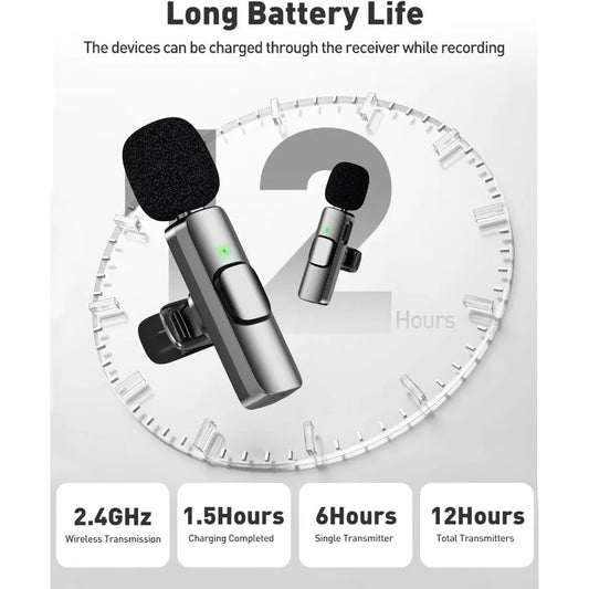 Mini Wireless Lavalier Microphone for Android Lapel Lav Mic with Noise Reduction For Vlog YouTube TikTok Audio Video Recording