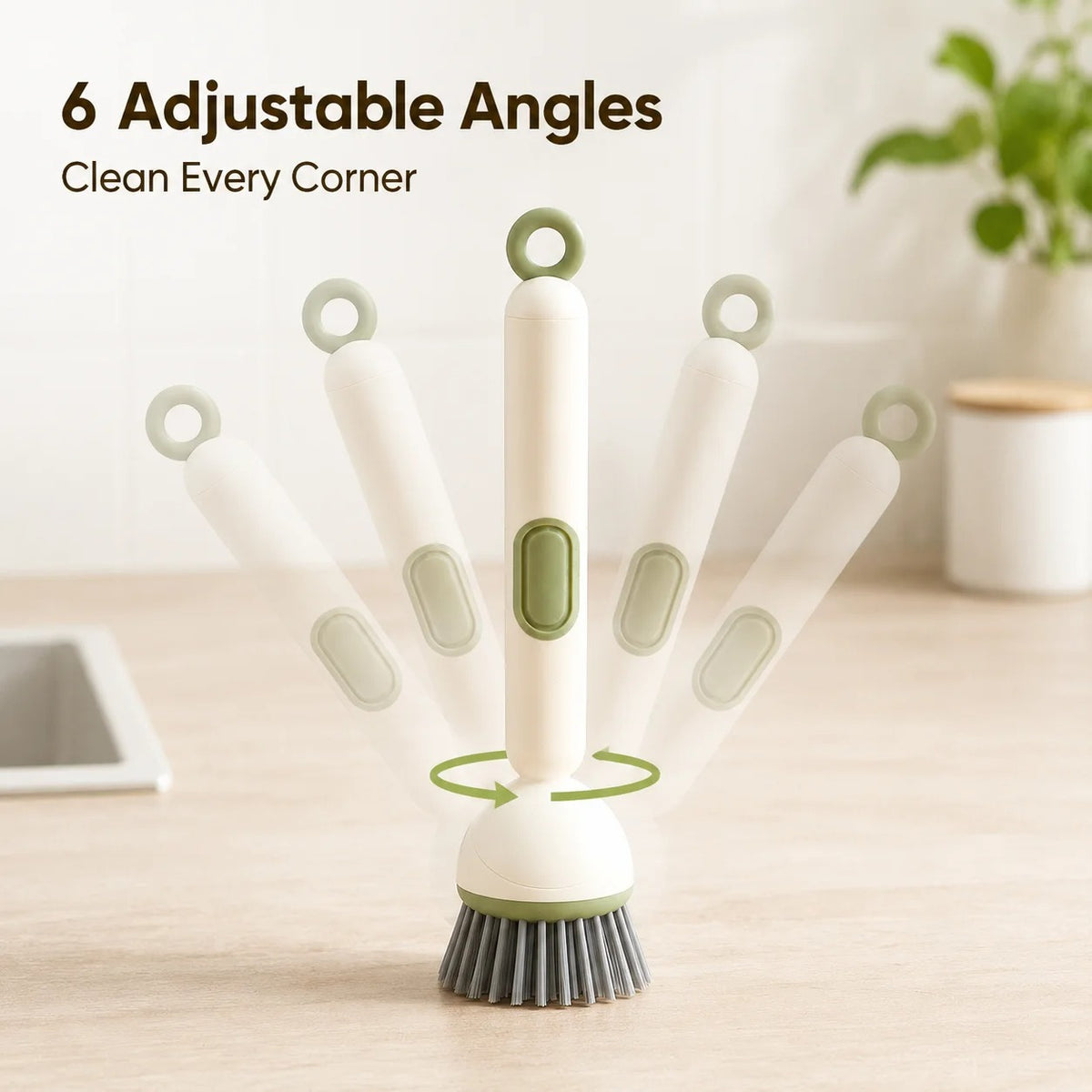 Rotating Dish Brush with Soap Dispenser Long Handle Pot Pan Cleaning Brush 6 Angle Adjustable Kitchen Scrubber Tool